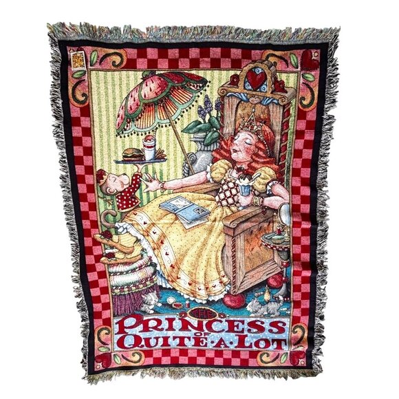 Vintage Mary Engelbreit The Princess Of Quite A Lot Tapestry Blanket 51” X 68” - Picture 1 of 7